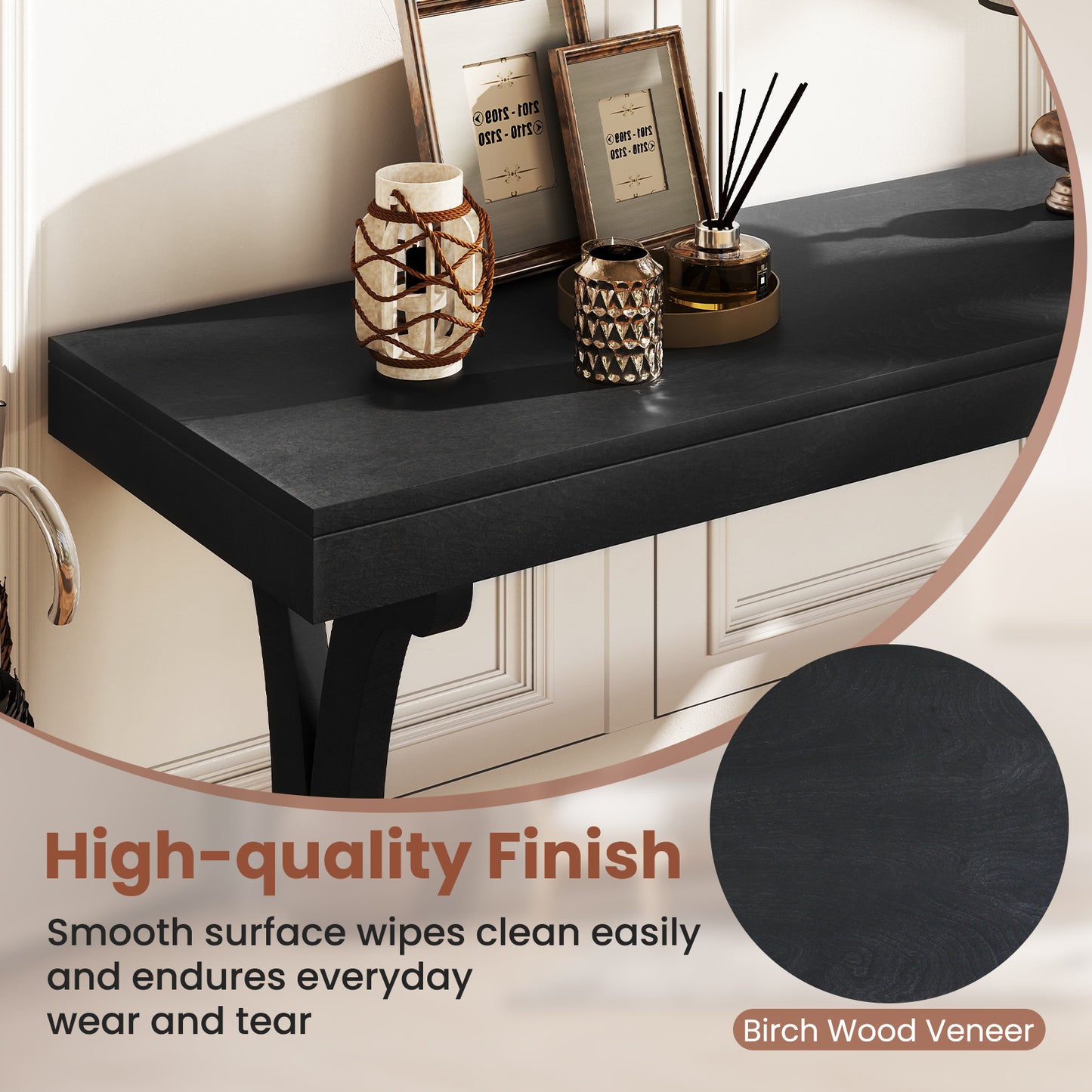 Narrow Console Table, 52 Inch, Open Storage Shelf, Black Console Tables at Gallery Canada