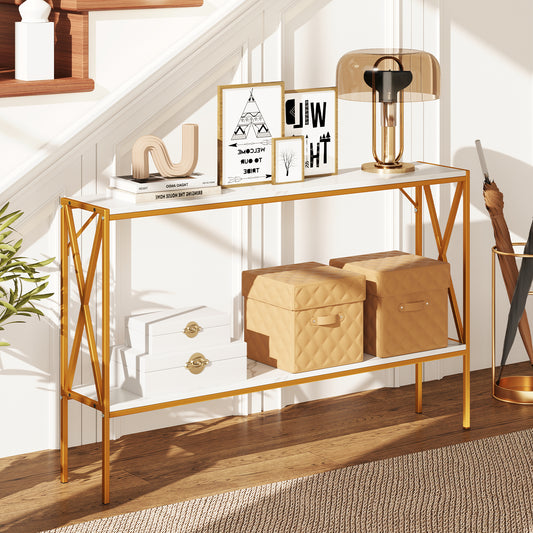 Narrow Console Table 2-Tier Entryway Table with Storage, White Console Tables White at Gallery Canada