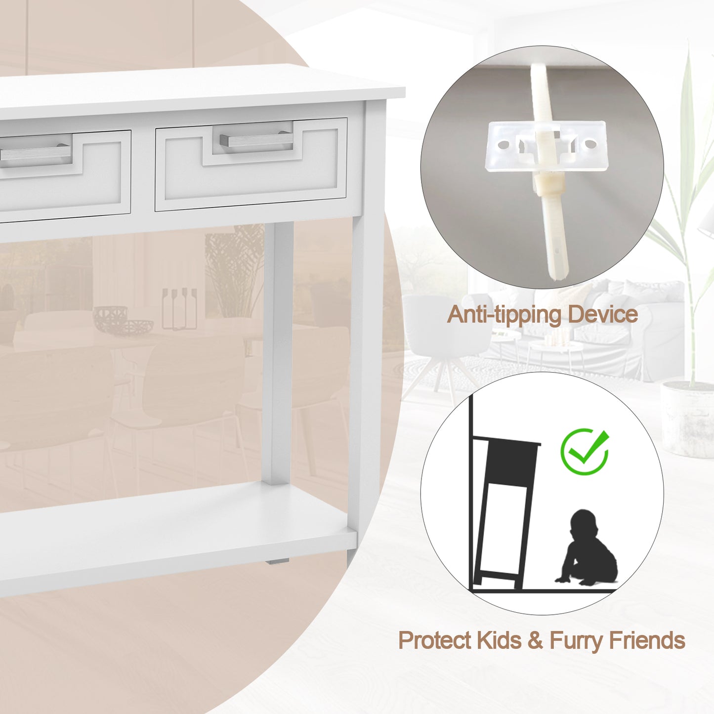 Narrow Console Table With Drawers, Open Shelf, White Console Tables at Gallery Canada