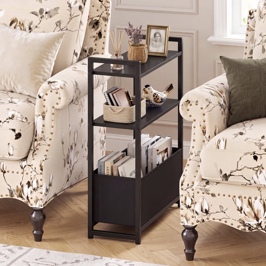 Narrow End Table, Storage Shelves, Metal Frame, Black End & Side Tables Black at Gallery Canada