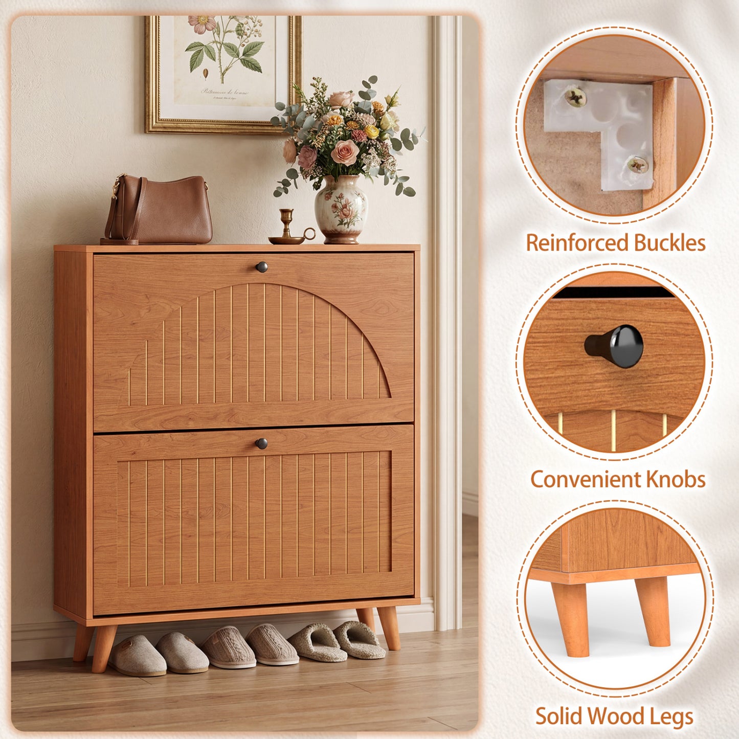 Narrow Shoe Cabinet with Adjustable Shelves, Oak Shoe Racks & Storage Benches at Gallery Canada