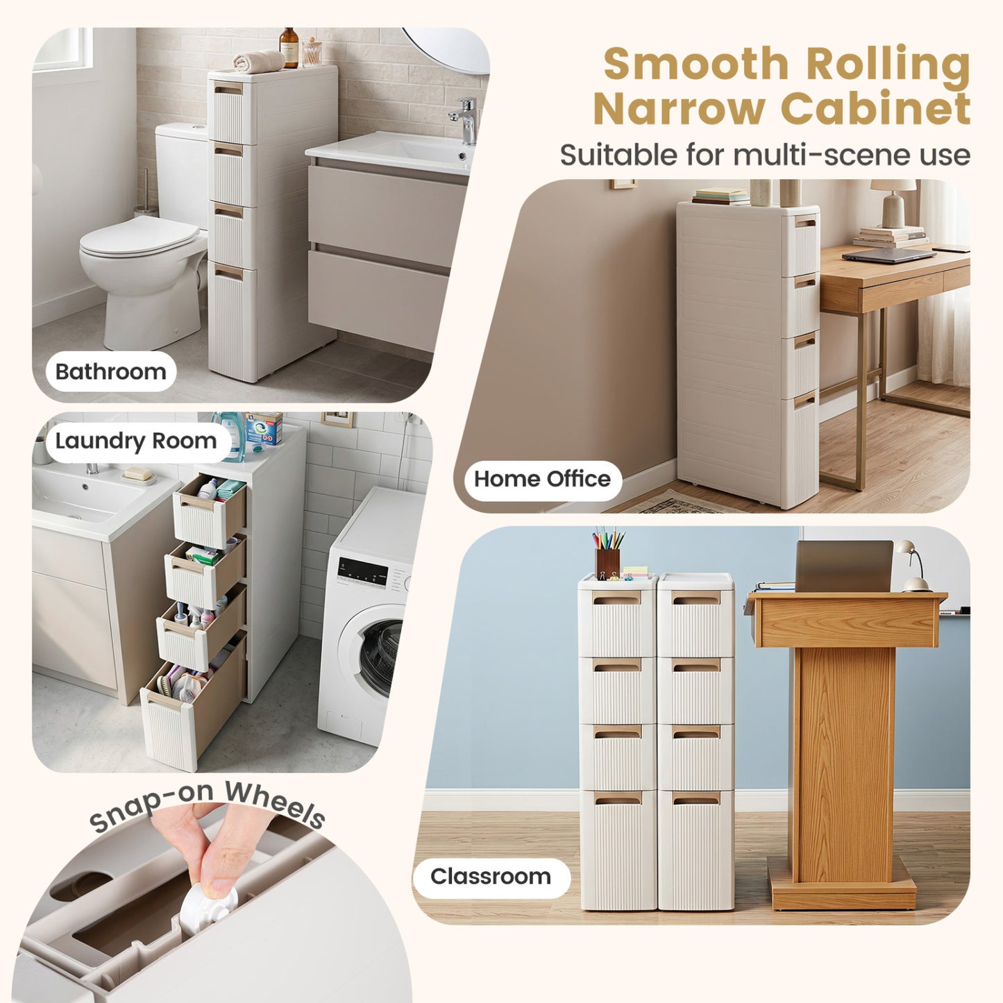 Narrow Storage Cabinet With Drawers, M, Beige Floor Cabinets at Gallery Canada