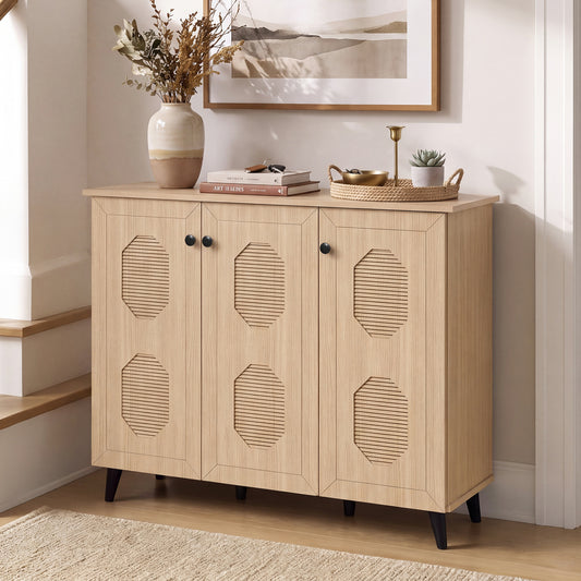 3 Door Shoe Cabinet, Freestanding Entryway Storage, Natural Shoe Racks & Storage Benches Natural at Gallery Canada