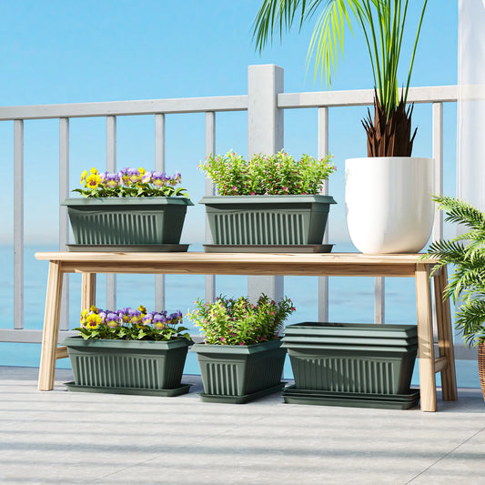 7 Pack 15.7" Plastic Flower Planters, Drainage Holes, Trays, Green Garden Accessories Green at Gallery Canada