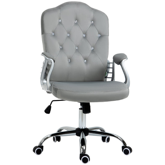 Office Chair, Velvet Computer Chair, Button Tufted Desk Chair with Swivel Wheels, Adjustable Height, Tilt Function, Grey at Gallery Canada