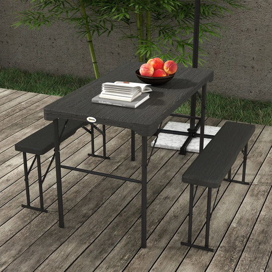 Table de pique-nique pliante avec 2 bancs, ensemble de 3 pièces pour 4, gris foncé