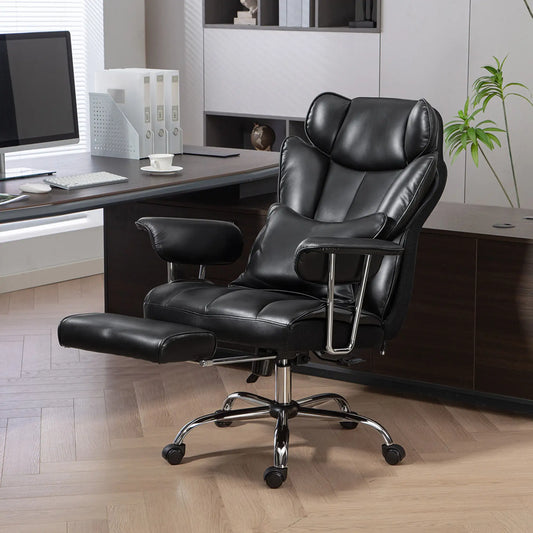 400LBS Massage Office Chair, 6-Point Vibration, Footrest, Lumbar Support, Black Massage Chairs Black at Gallery Canada