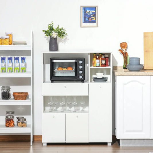 Compact Kitchen Pantry Cabinet, Microwave Stand with Drawer, White Kitchen Pantry Cabinets White at Gallery Canada