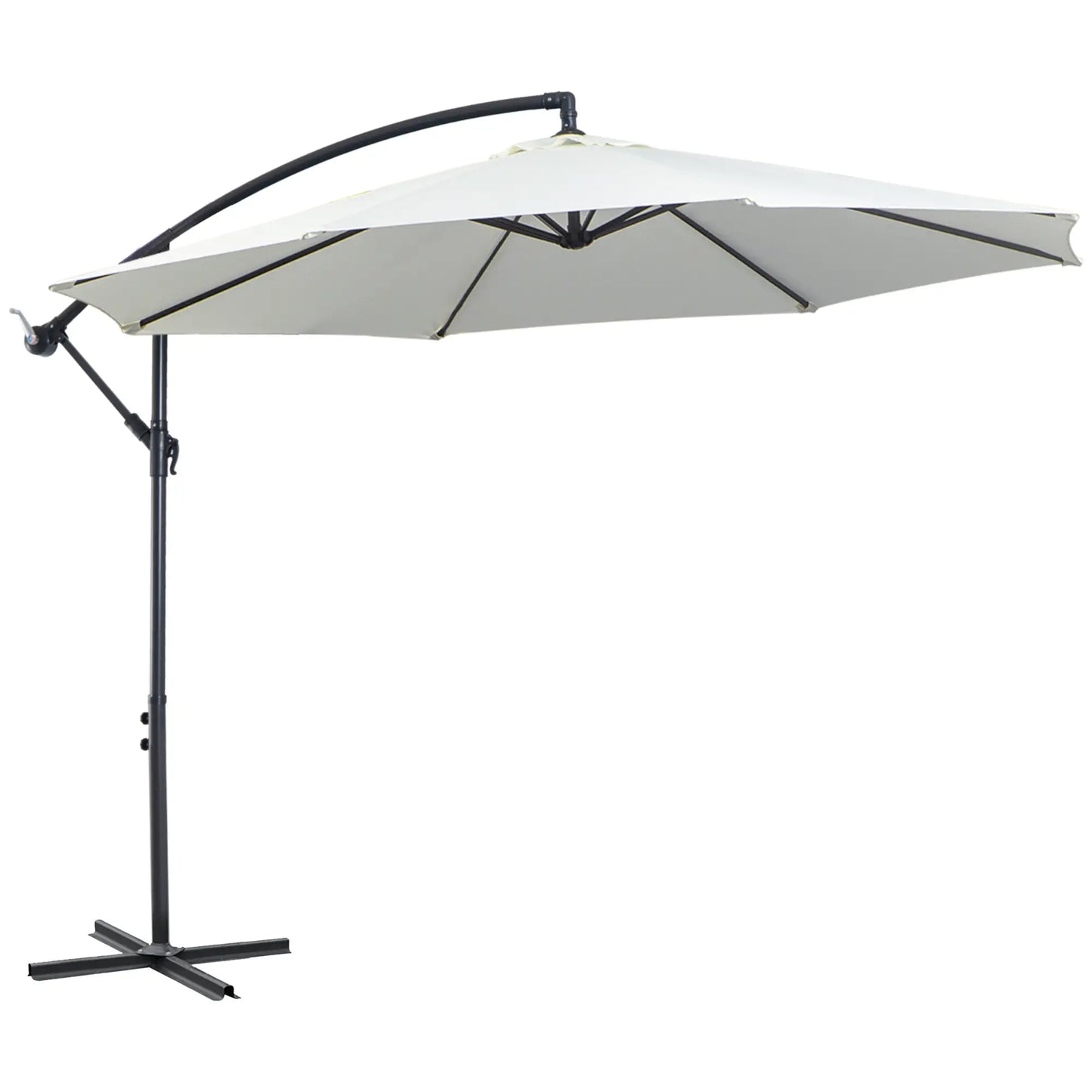 9.7ft Offset Patio Umbrella, Crank Handle, 8 Ribs, Cross Base, Cream
