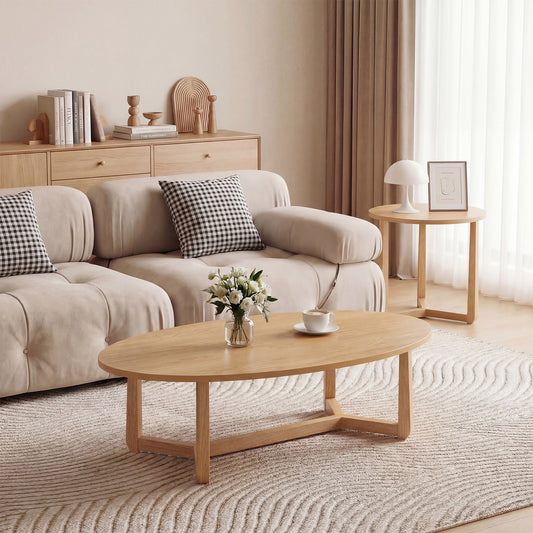 Nesting Coffee Table Set, Wood Veneer Top, Solid Rubber Wood Legs, Natural Coffee Tables Natural at Gallery Canada