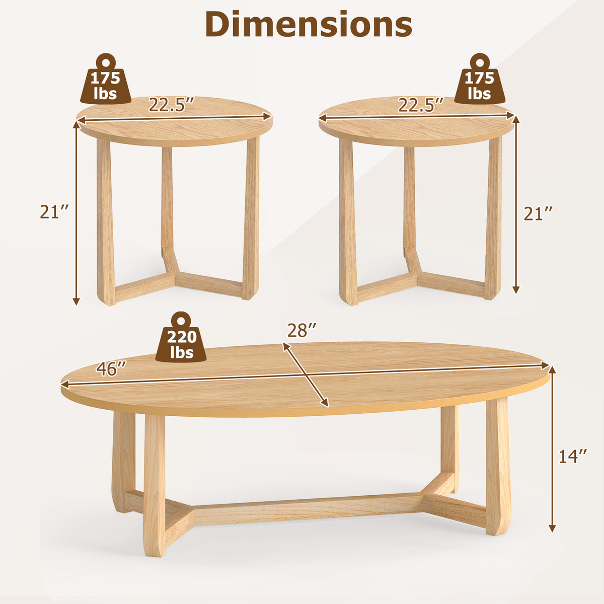 Nesting Coffee Table Set, Wood Veneer Top, Rubber Wood Legs, Natural Coffee Tables at Gallery Canada