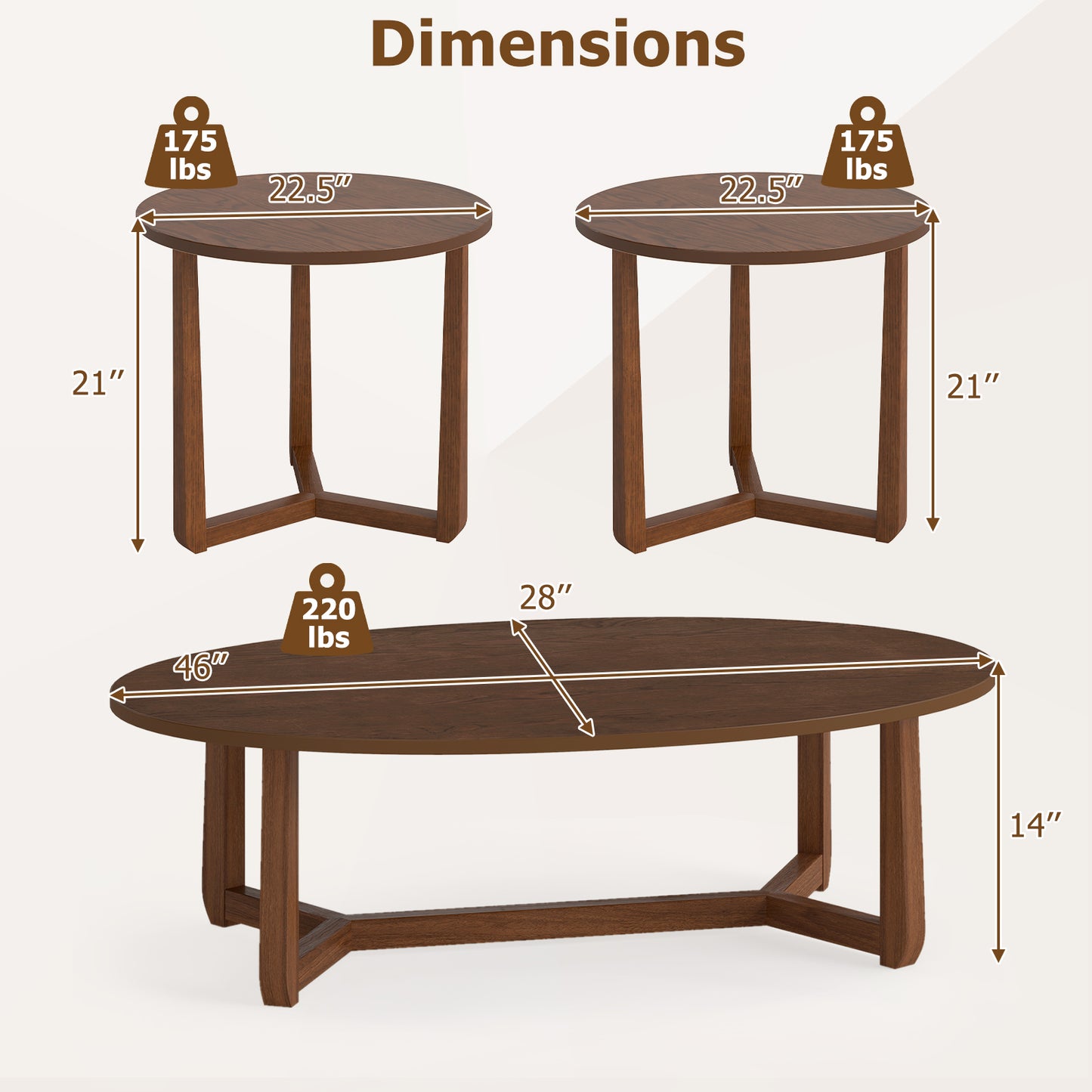 Nesting Coffee Table Set, Wood Veneer Top, Rubber Wood Legs, Walnut Coffee Tables at Gallery Canada