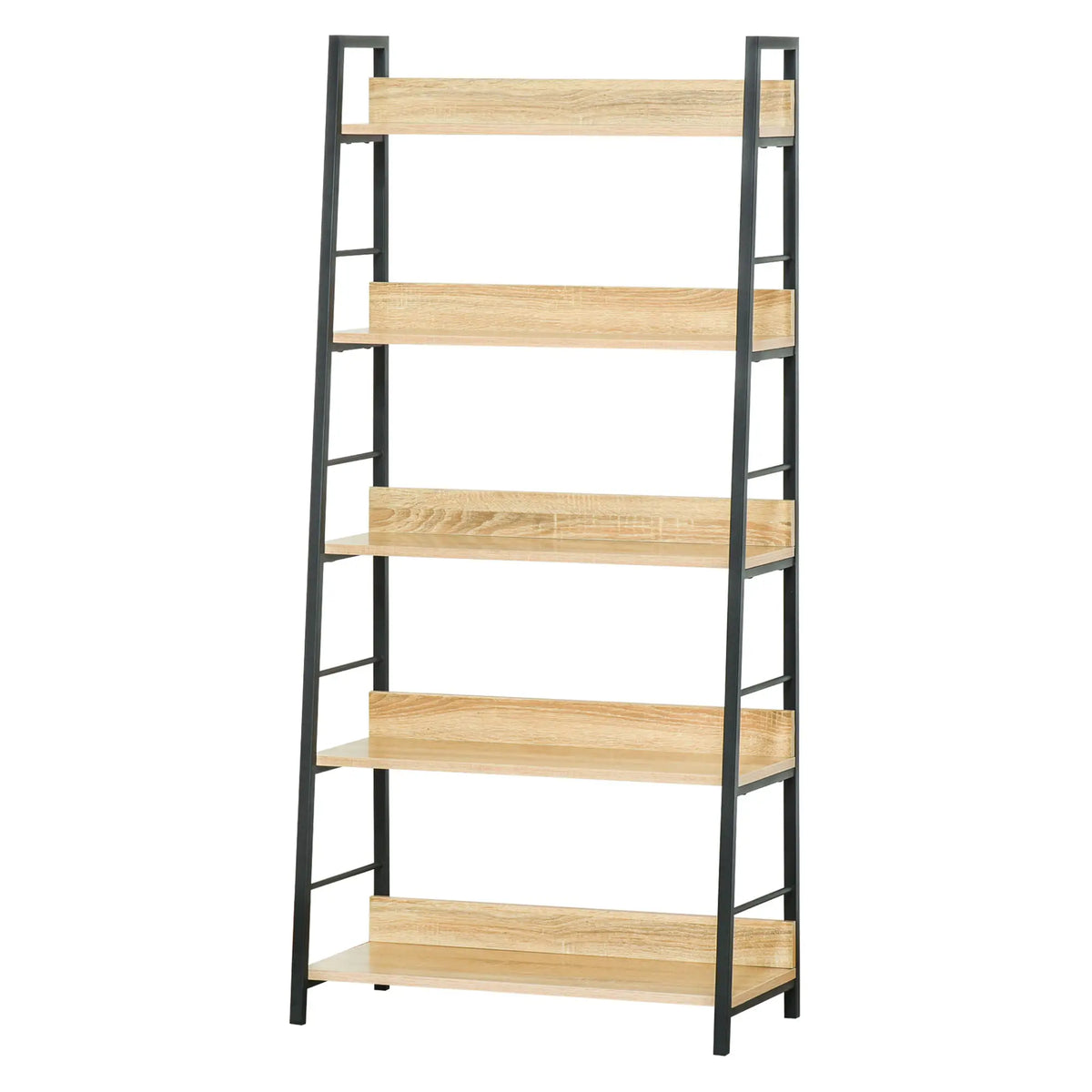 Étagère Moderne 5 Niveaux, Cadre en Métal, Étagères en Bois, Chêne