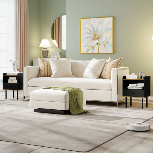 Nightstand With Drawer And Shelf, Set Of 2, Black