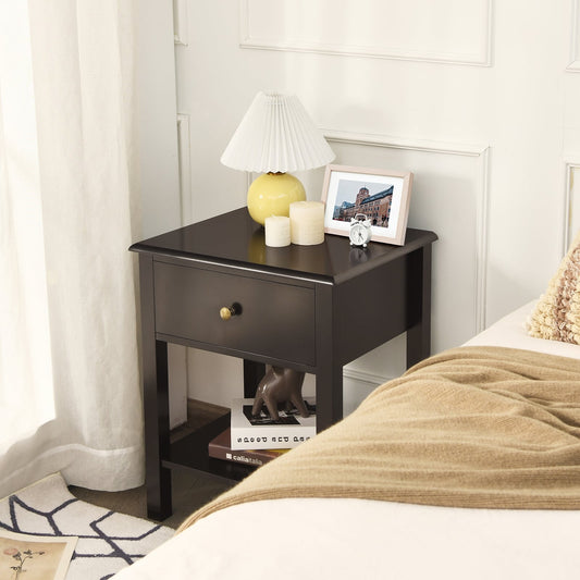 Nightstand End Table with Drawer and Shelf, Brown Nightstands Brown at Gallery Canada