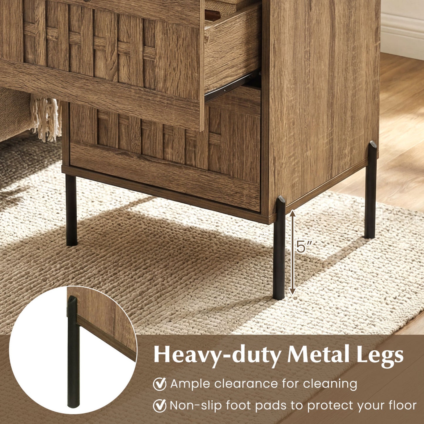 Nightstand Mid Century Modern End Table with Storage Drawers, Rustic Brown Nightstands at Gallery Canada