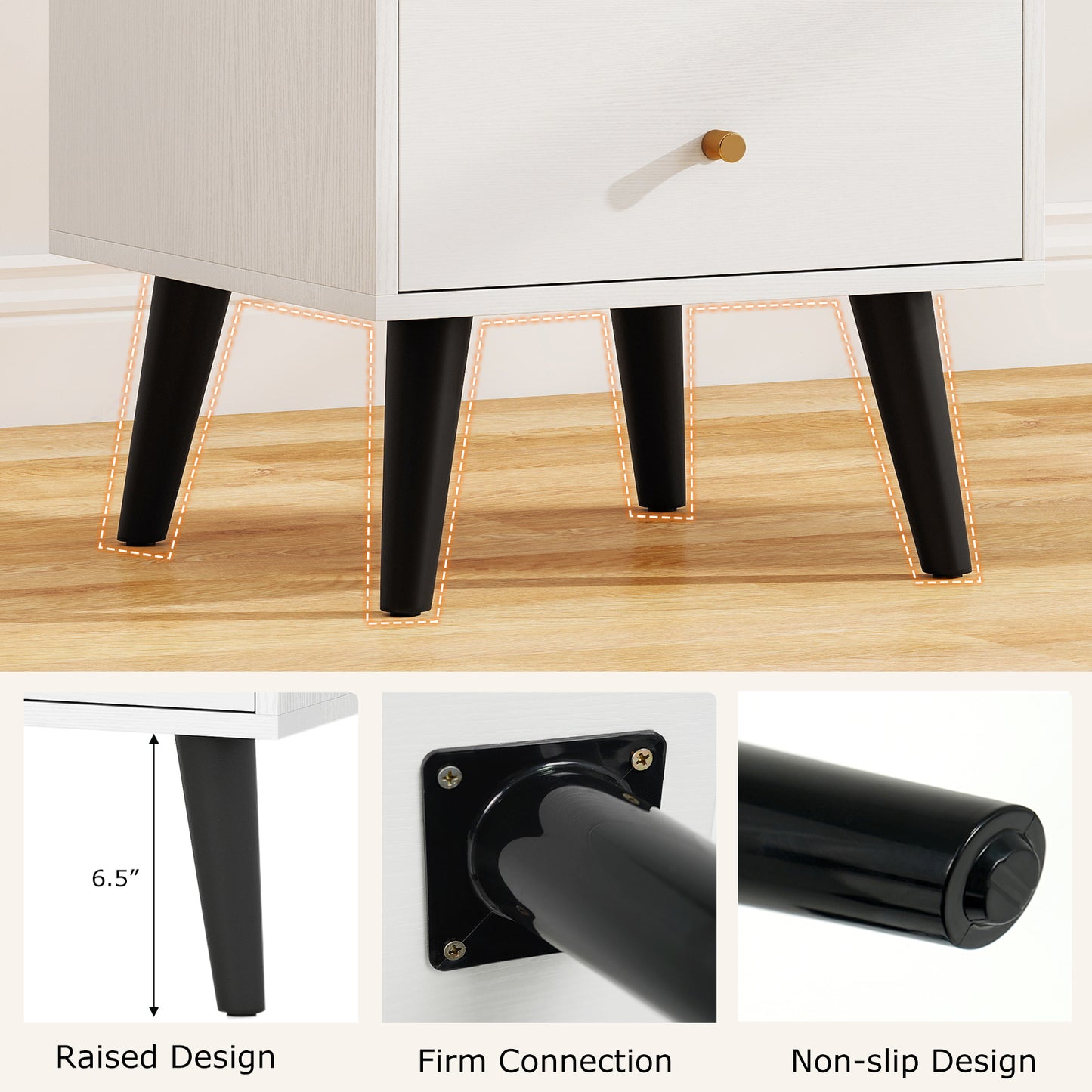 Mid Century Modern Nightstand Set, 2 Piece, White Nightstands at Gallery Canada
