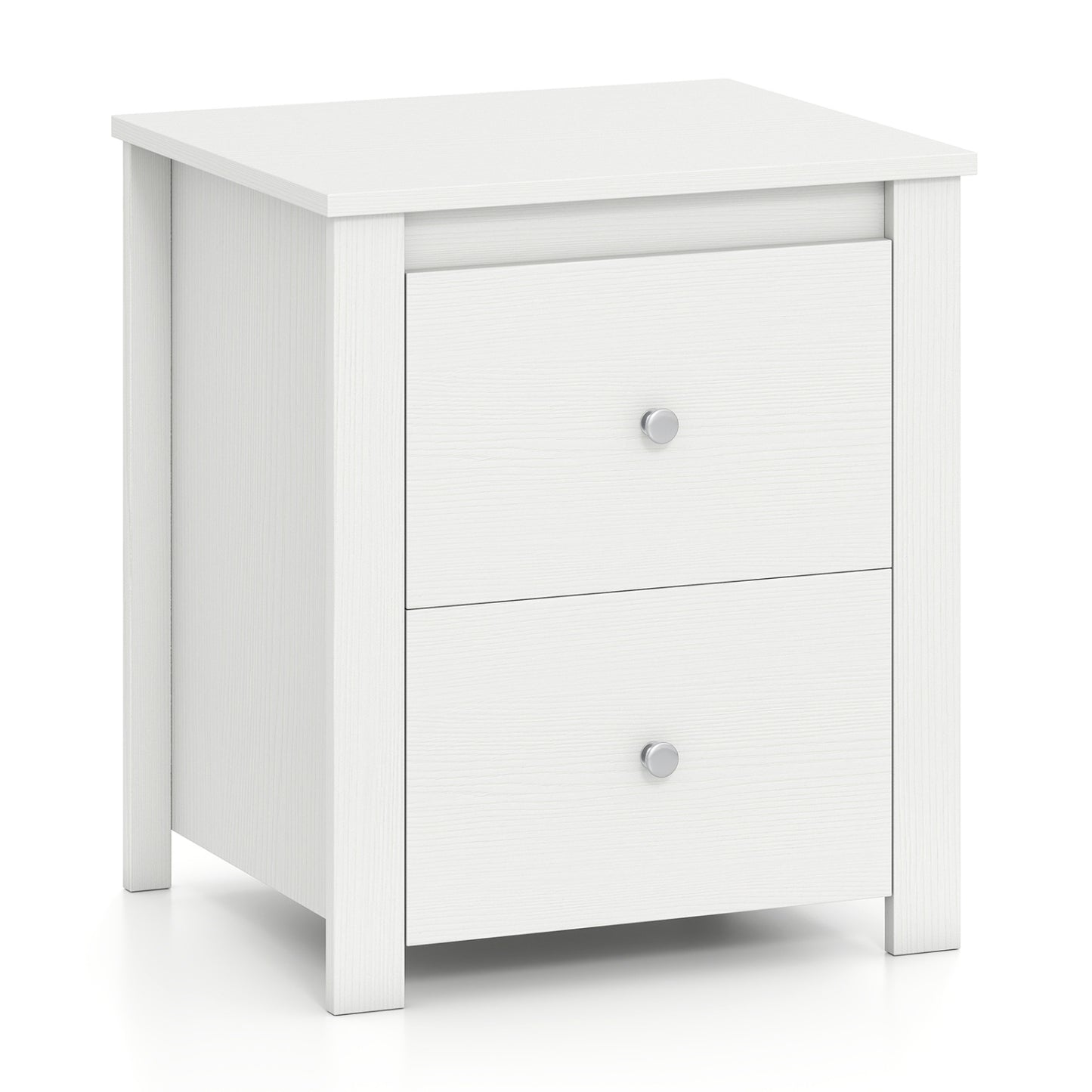 Nightstand With 2 Drawers, Small Storage, White