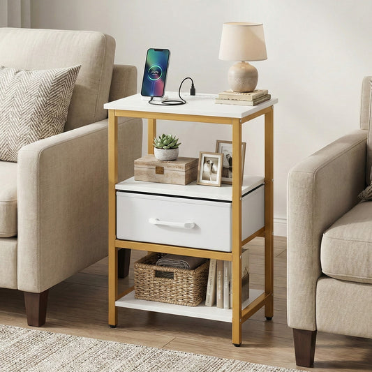 Nightstand with Charging Station and Adjustable Fabric Drawer for Bedroom and Living Room-1 Piece Nightstands Options at Gallery Canada