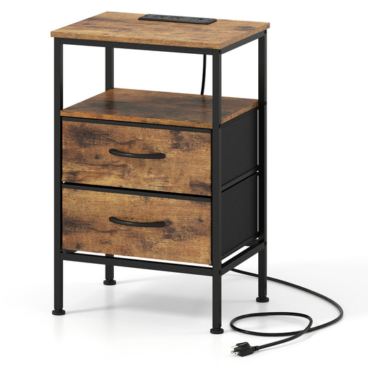 Nightstand With Charging Station, 24.5 Inch, Rustic Brown Nightstands Rustic Brown at Gallery Canada