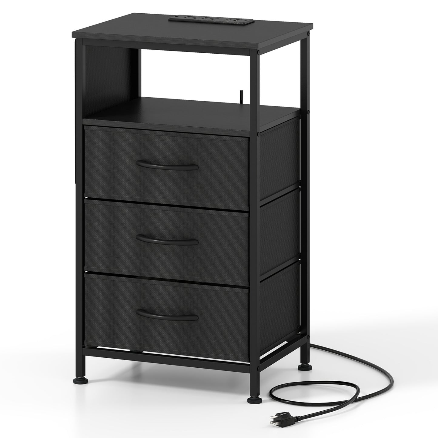 Nightstand With Charging Station, 27.5 Inch, Black Nightstands at Gallery Canada