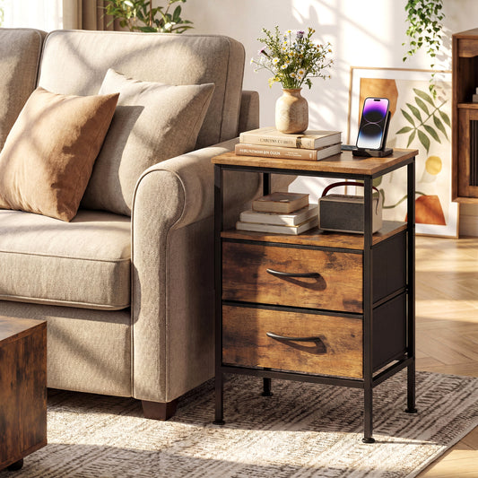 Nightstand With Charging Station, 24.5 Inch, Rustic Brown Nightstands Rustic Brown at Gallery Canada