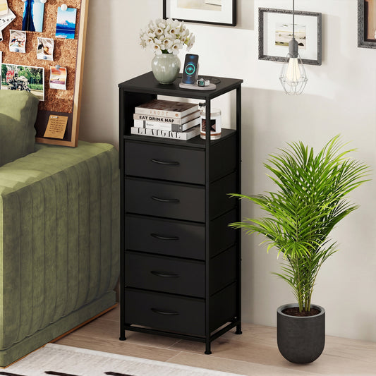 Nightstand With Charging Station, 39 Inches, Black Nightstands Black at Gallery Canada