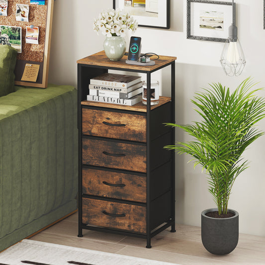 Nightstand with Charging Station, 34" Modern Bedside Table, Rustic Brown Nightstands Rustic Brown at Gallery Canada
