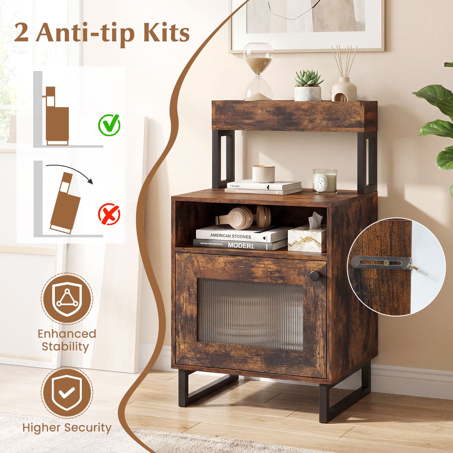 Nightstand with LED Lights, Modern End Table, Size, Rustic Brown Nightstands at Gallery Canada