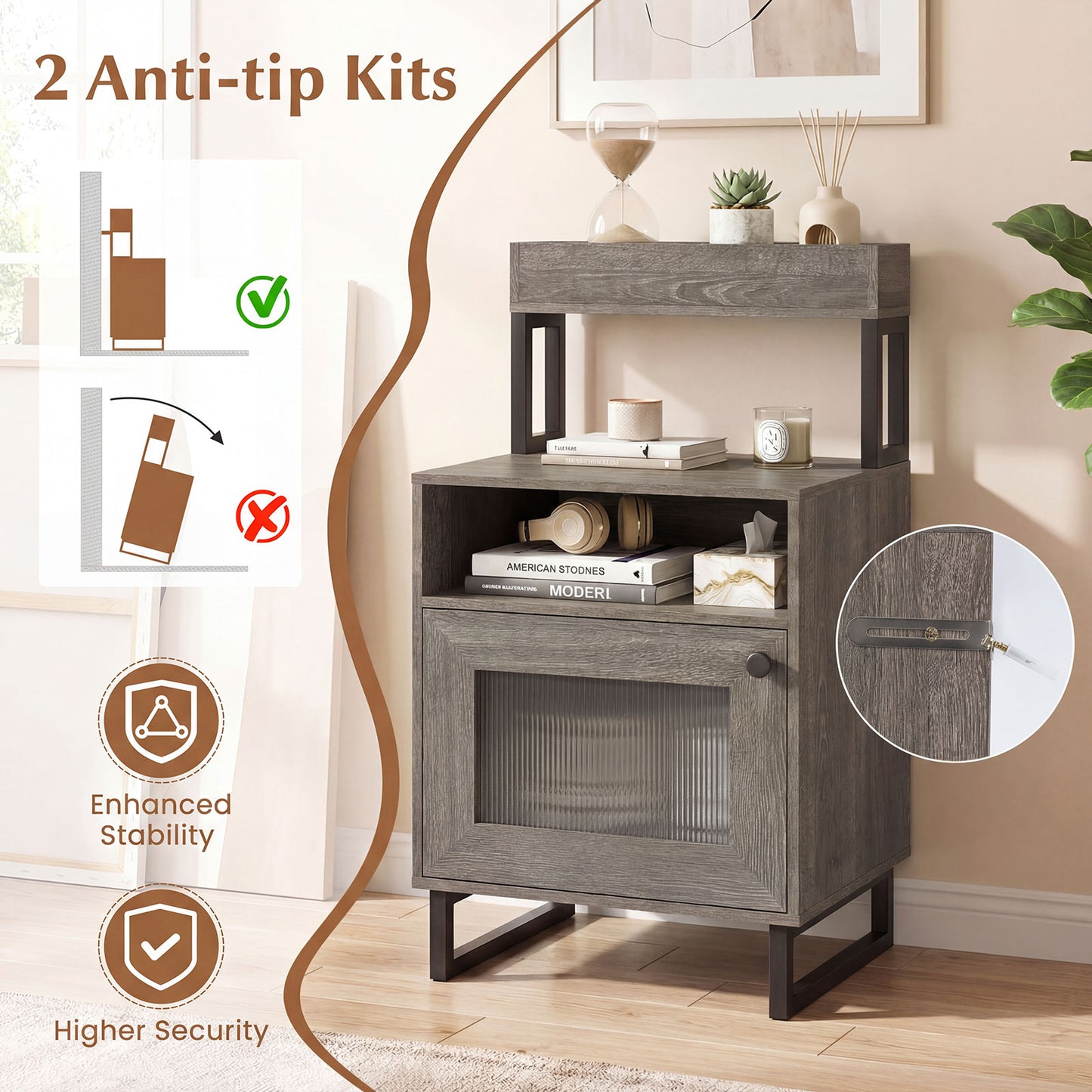 Modern LED Nightstand With Storage Cabinet, Gray Nightstands at Gallery Canada