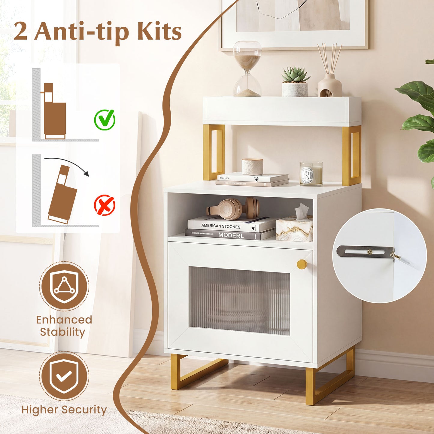 Modern LED Nightstand With Top Tray, Storage Cabinet, White Nightstands at Gallery Canada
