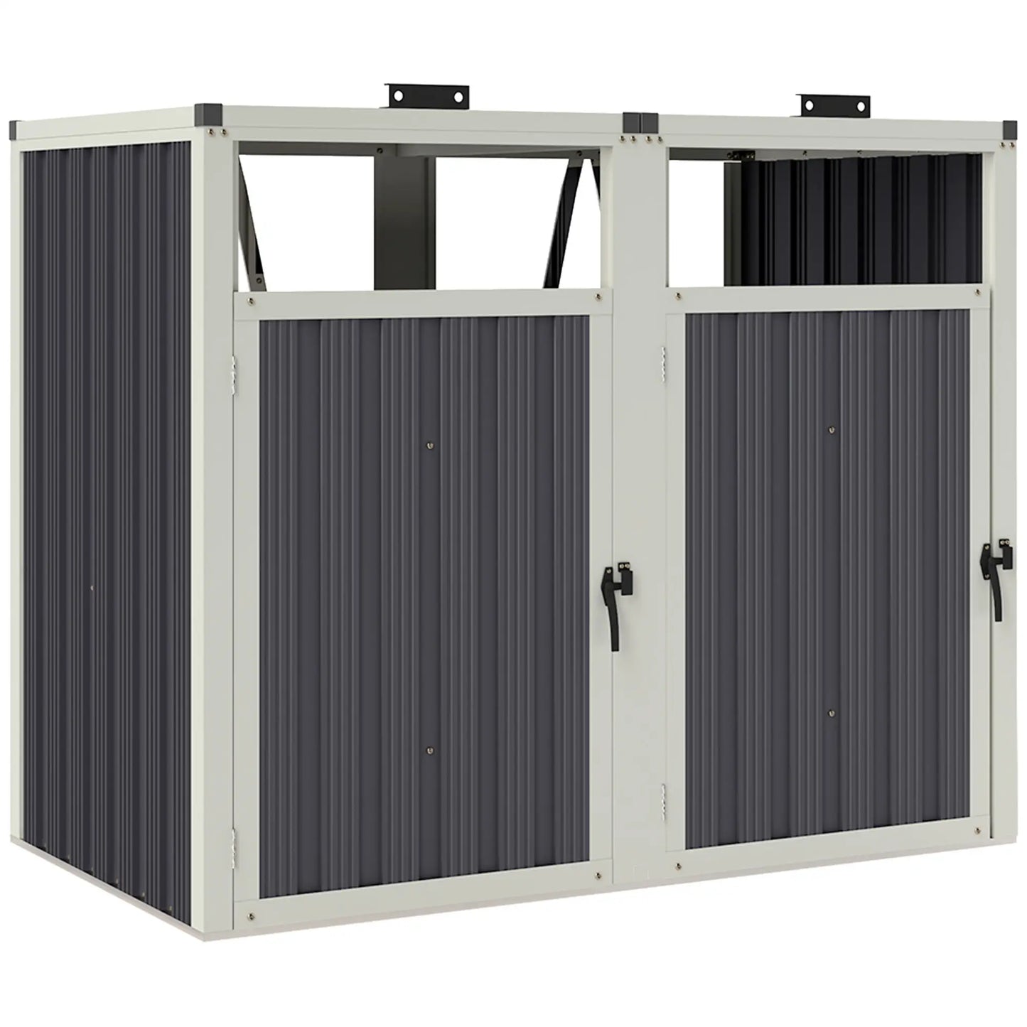 Double Garbage Bin Shed, Lockable Outdoor Storage, Dark Grey