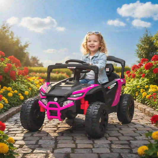 12V Kids Ride On Truck, Dual Motors, Rear Suspension, Remote Control, Pink Electric Toy Cars Pink, Black at Gallery Canada