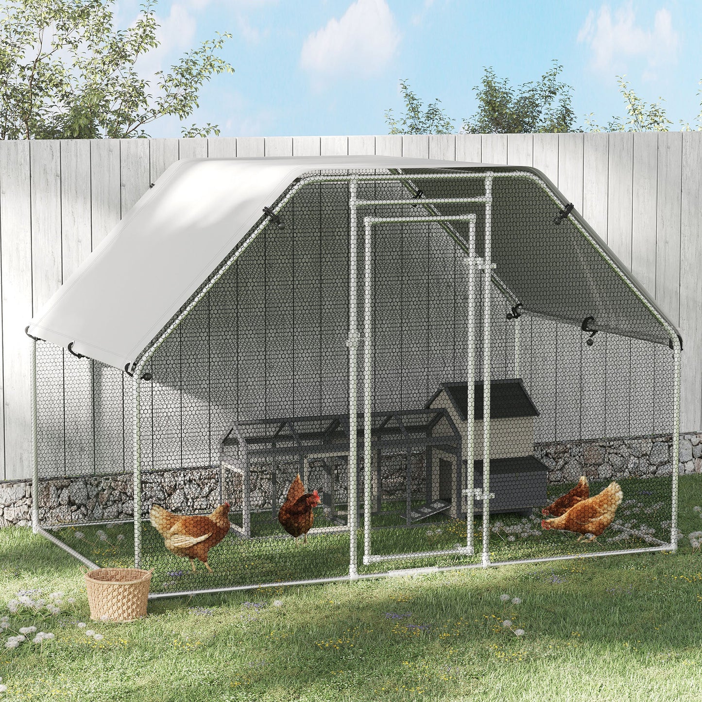 9.2' x 6.3' Metal Chicken Coop, Galvanized Walk-in Hen House, Poultry Cage Outdoor Backyard with Waterproof UV-Protection Cover for Rabbits, Ducks at Gallery Canada