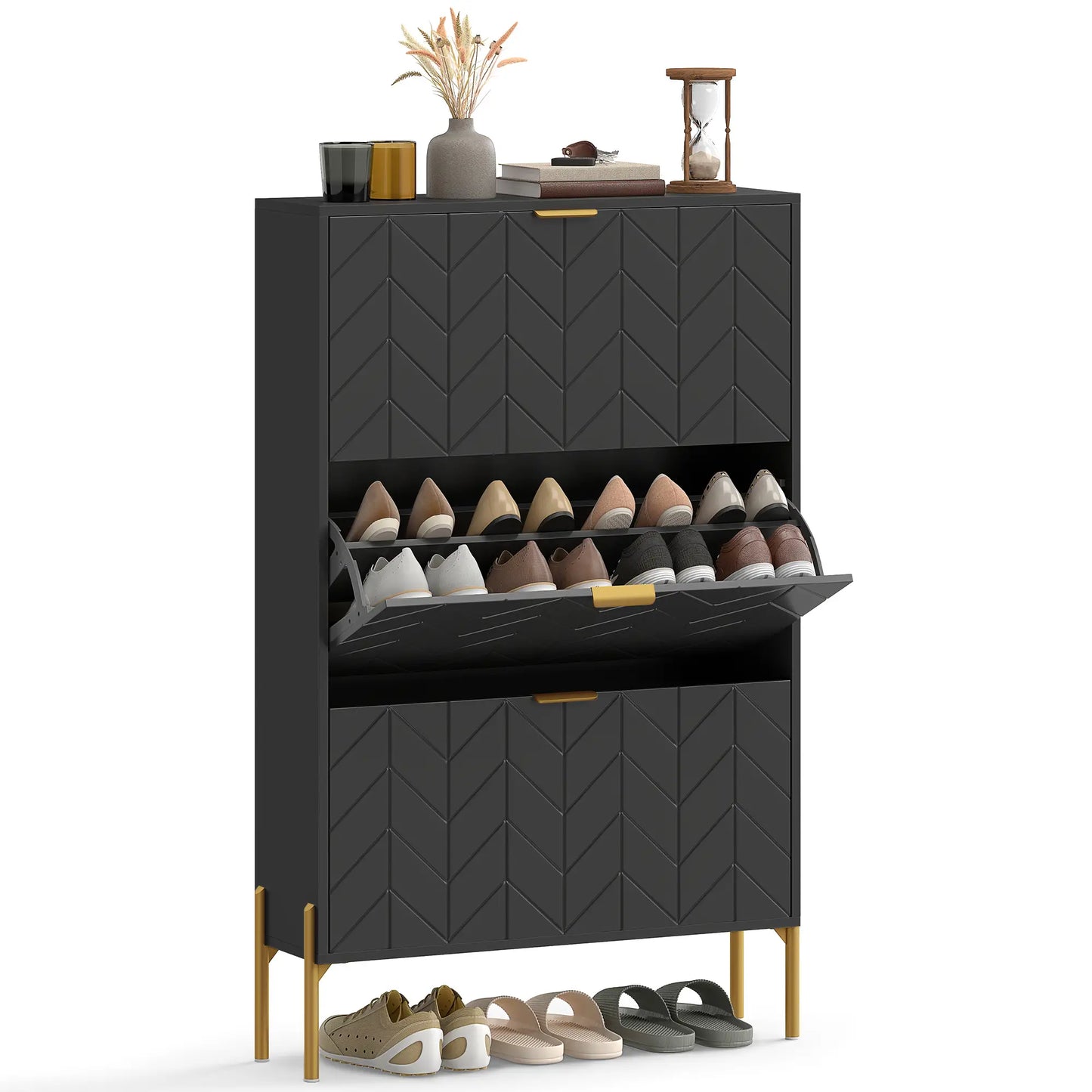 Shoe Cabinet, 3 Flip Drawers, Adjustable Shelves, Black Shoe Storage Cabinets & Racks at Gallery Canada