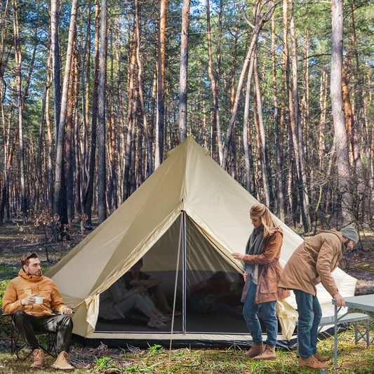 16.4' Large Family Teepee Tent, Canvas Camp Shelter, Beige Camping Tents Beige at Gallery Canada