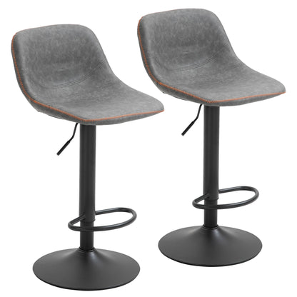 Bar Stools Set of 2, Swivel Counter Height Bar Stools, Adjustable Bar Chair with Back and PU Leather Upholstery for Kitchen and Home Bar, Grey at Gallery Canada