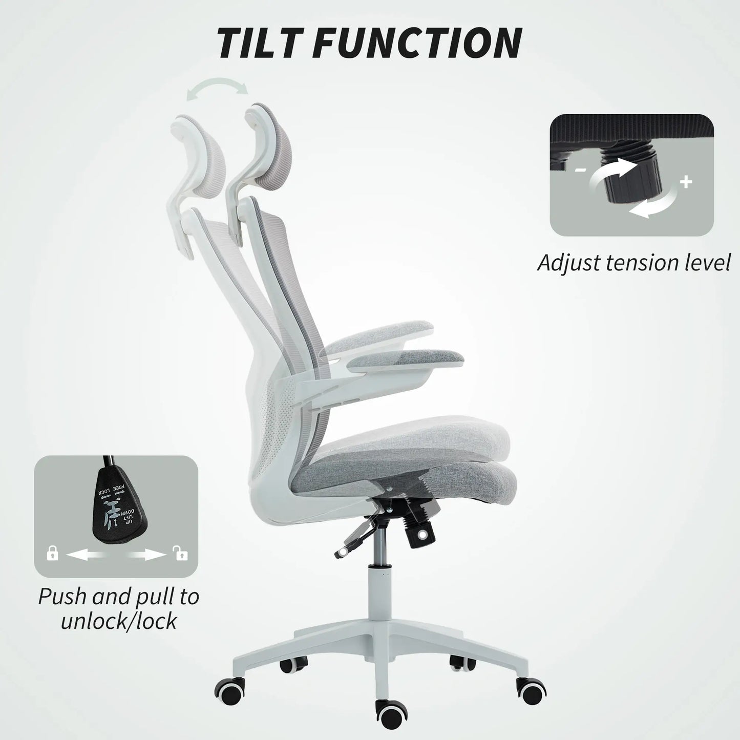 Ergonomic Office Chair, Adjustable Lumbar Support, Headrest, Flip-Up Armrests, Grey Task Chairs at Gallery Canada