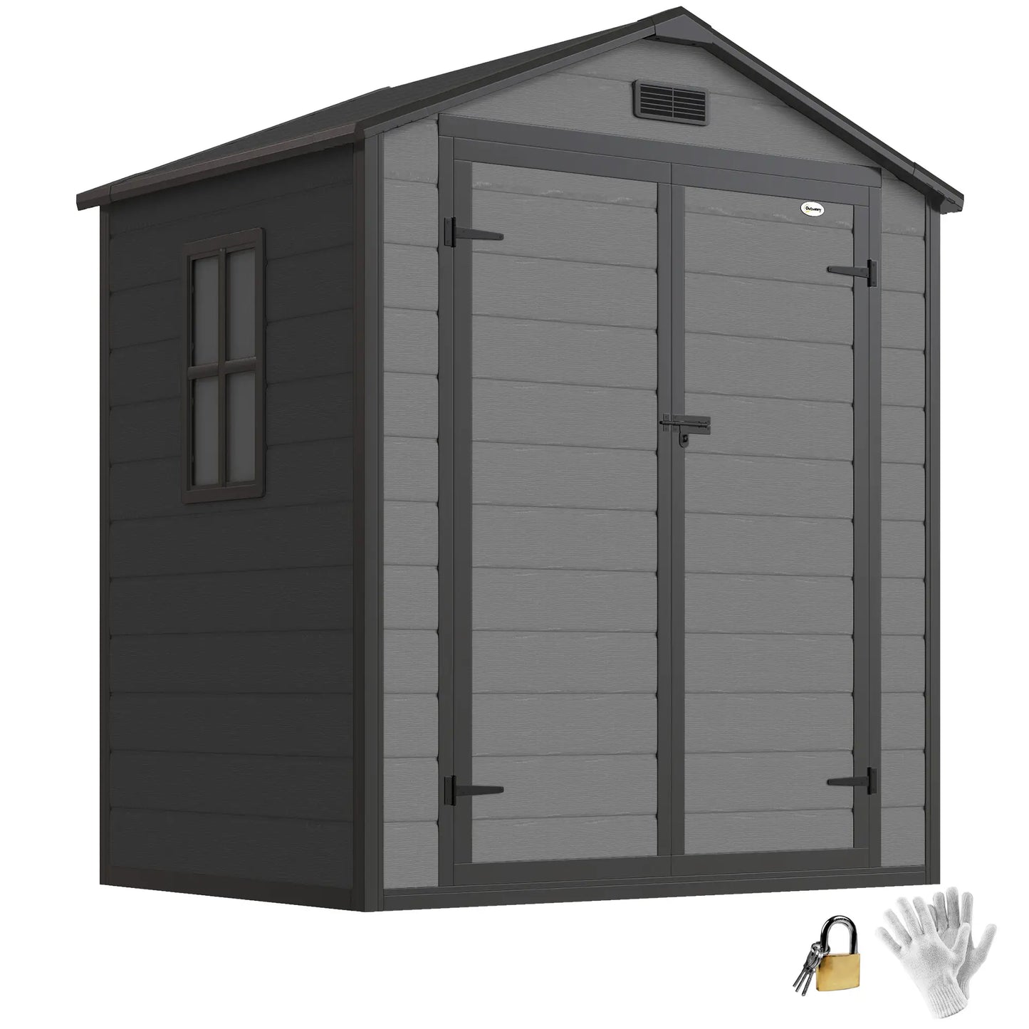 6x4.5FT Plastic Shed, Lockable Garden Tool Storage With Double Doors, Grey Sheds at Gallery Canada