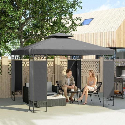 10 x 10 FT Canopy Gazebo, Double Roof With Screen Panels, Dark Grey Gazebos Dark Grey at Gallery Canada