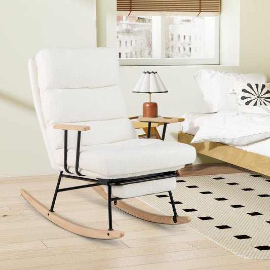Teddy Velvet Upholstered Nursery Rocking Chair, White Recliners White at Gallery Canada