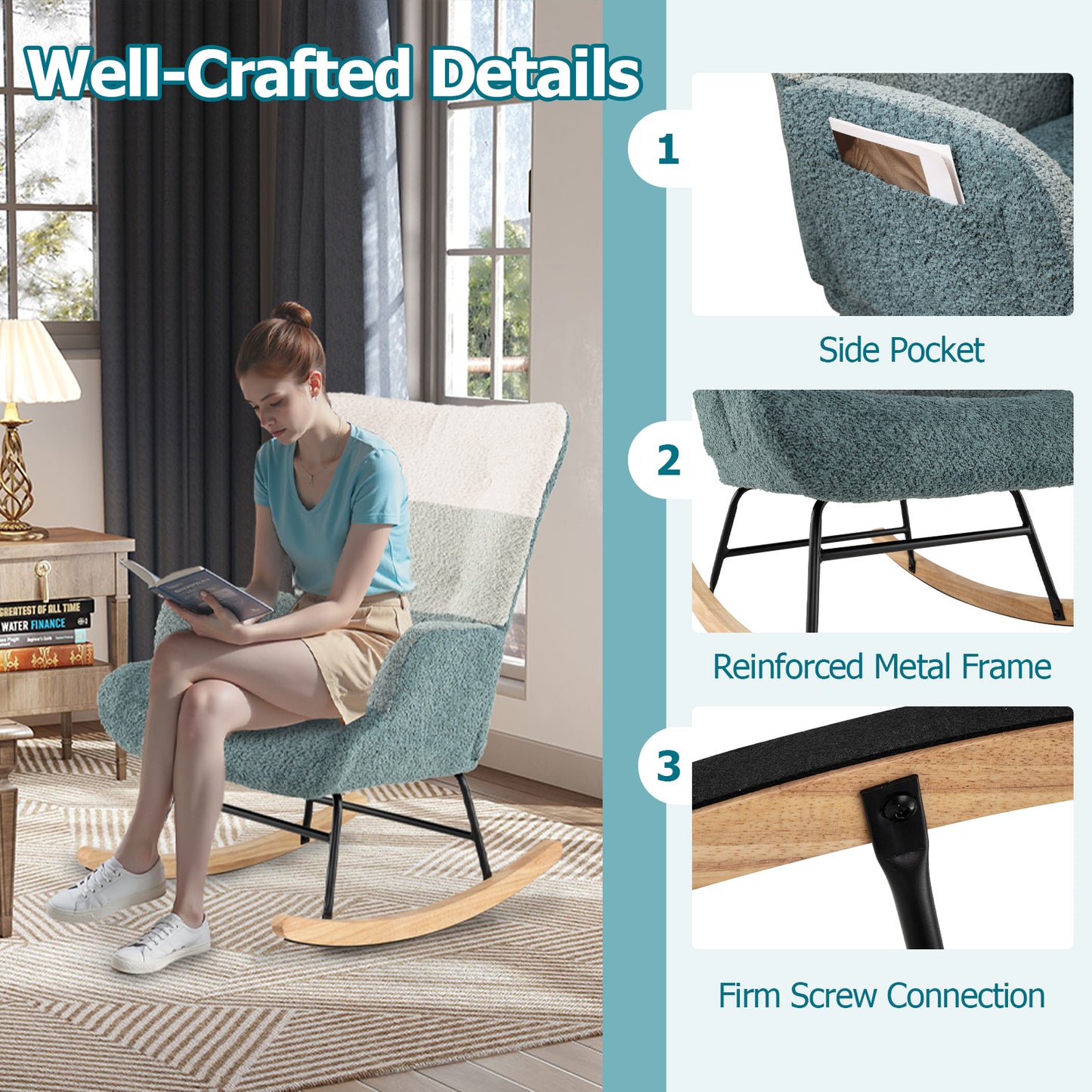 Nursery Rocking Chair, Ergonomic Armrests, High Backrest Accent Chairs at Gallery Canada