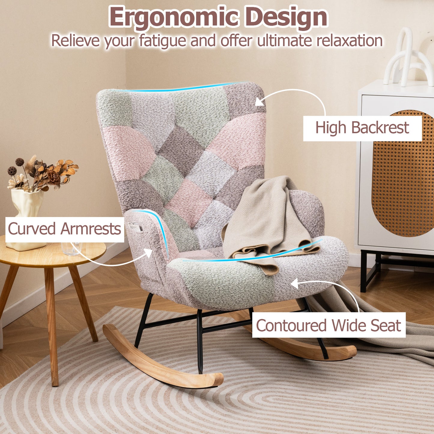 Nursery Rocking Chair, Ergonomic Armrests, High Backrest Accent Chairs at Gallery Canada