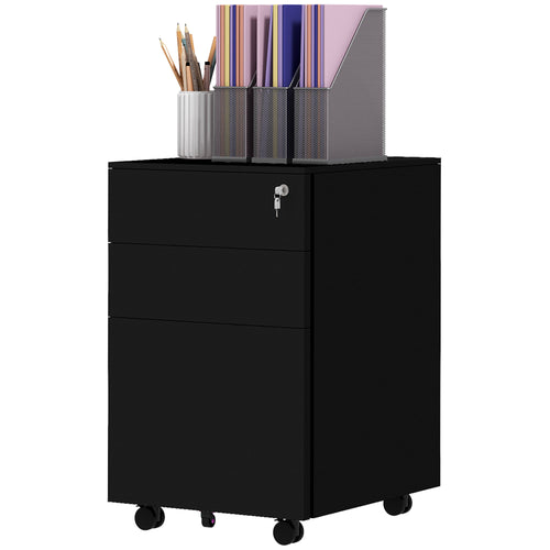 Vertical Steel Filing Cabinet, 3-Drawer Lockable File Cabinet with Adjustable Hanging Bar for A4, Legal and Letter Size, Black