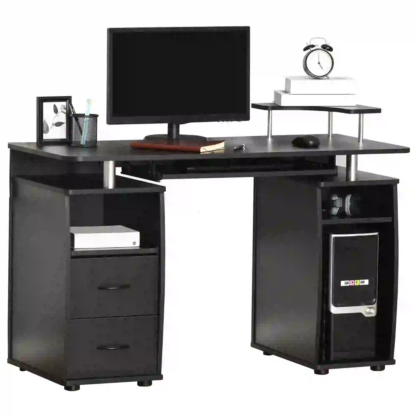 Computer Desk With Keyboard Tray, CPU Stand, Drawers, Black Computer Desks at Gallery Canada