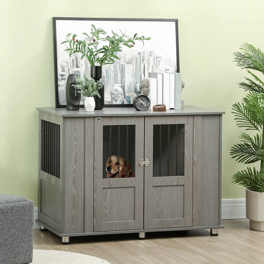 Dog Crate Furniture with Lockable Magnetic Door, Adjustable feet for Extra Large, Medium &; Small Dogs, Indoor Use, Grey Houses, Kennels & Pens Grey at Gallery Canada