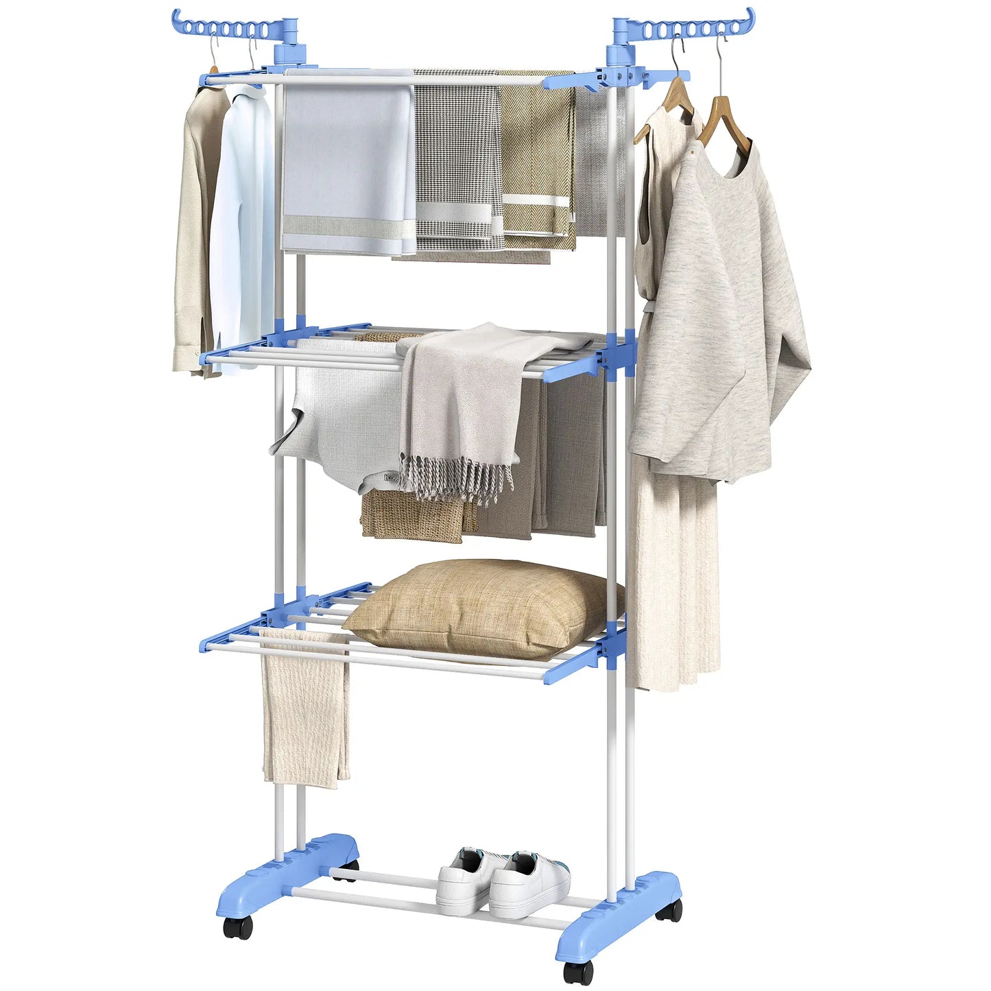 Foldable 4-Tier Steel Clothes Drying Rack, 2 Side Wings, 4 Castors, Indoor Outdoor, Blue Bath Accessories at Gallery Canada