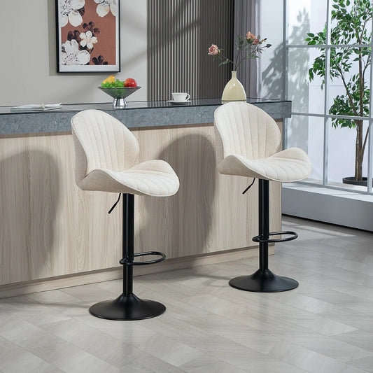 Swivel Bar Stools Set of 2, Adjustable Height with Back, Beige