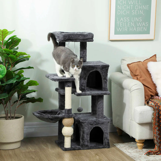 42" Cat Tree, Multi-Level with Perch, Hammock, Condos, Scratching Posts Cat Trees Dark Grey, Cream White, Natural at Gallery Canada