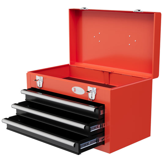 3 Drawer Tool Chest with Metal Latch Closure, Portable Tool Box for Garage, Household and Warehouse, Red - Gallery Canada